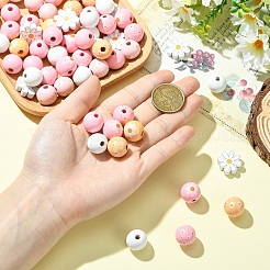 Flower & Round Natural Wooden Beads&nbsp;WOOD-YW001-76