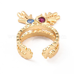 Cubic Zirconia Boy and Girl Charm Open Cuff Ring&nbsp;RJEW-C024-12G