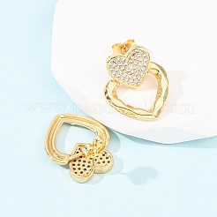 Brass Micro Pave Cubic Zirconia Heart Stud Earrings&nbsp;EJEW-B153-14G