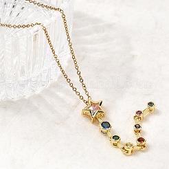 Brass Pave Cubic Zirconia Geometirc Pendant Star Y Tassel 201 Stainless Steel Chain Necklaces&nbsp;NJEW-C111-01A