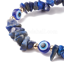 Natural Lapis Lazuli Chips & Resin Evil Eye Braided Bead Bracelet&nbsp;BJEW-JB08495-03