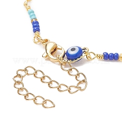 Brass Evil Eye Link Chain Anklet with Glass Beaded&nbsp;AJEW-AN00538