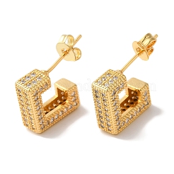 Square Box Design Brass Micro Pave Clear Cubic Zirconia Stud Earrings for Women&nbsp;EJEW-A110-07G