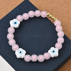 Brass & Plastic & Lampwork Beaded Stretch Bracelets for Women&nbsp;BJEW-F515-02G