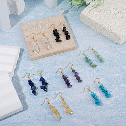 7 Pairs 7 Styles Gemstone Chip Beaded Dangle Earrings&nbsp;EJEW-TADJ00002