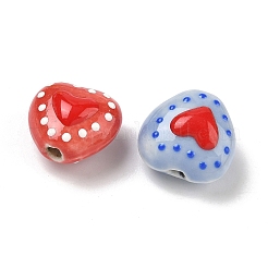 Heart Pattern Handmade Porcelain Enamel Beads&nbsp;X-PORC-G016-03