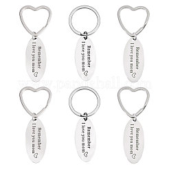 6Pcs 2 Styles Mother's Day Oval with Word Remember I Love You Mom Stainless Steel Keychain&nbsp;AJEW-GO0001-57