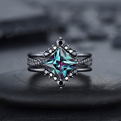 Rhombus Alloy Rhinestone Finger Ring Set for Women&nbsp;PW-WG51C17-03