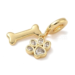 Brass Pave Clear Cubic Zirconia European Dangle Charms&nbsp;KK-D502-12G