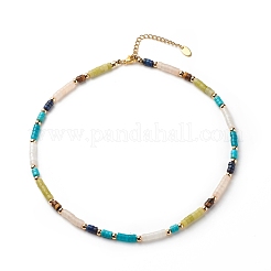 Natural & Synthetic Mixed Gemstone Disc Beaded Necklace and Bracelet Set&nbsp;SJEW-JS01244