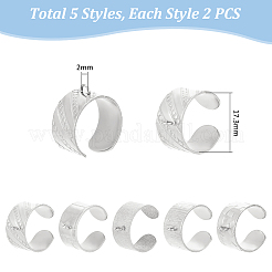 10Pcs 5 Styles 304 Stainless Steel Open Cuff Ring Components&nbsp;STAS-UN0054-83P