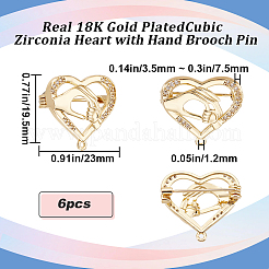 6Pcs Clear Cubic Zirconia Heart with Hand Brooch Pin&nbsp;JEWB-BBC0001-03