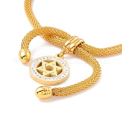 Crystal Rhinestone Ring with Star of David Charm Slider Bracelet with Round Mesh Chain for Women&nbsp;BJEW-C013-09G