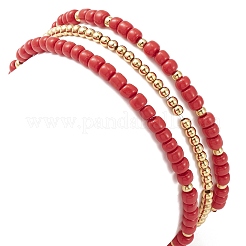 3Pcs 3 Style Natural Pearl & Glass & Acrylic Word Stretch Bracelets Set&nbsp;BJEW-TA00319
