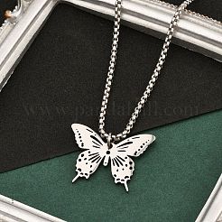 201 Stainless Steel Laser Cut Butterfly Pendant Box Chain Necklaces for Women&nbsp;NJEW-Q004-03P