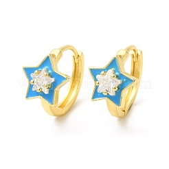 Enamel Star Hoop Earrings with Clear Cubic Zirconia&nbsp;EJEW-E270-02G