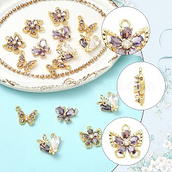 4Pcs 4 Styles Brass Micro Pave Cubic Zirconia Charms&nbsp;KK-YW0004-24