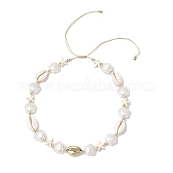 Summer Synthetic Turquoise Starfish & Natural Cowrie Shell & White Imitation Pearl Adjustable Beaded Necklaces&nbsp;NJEW-JN05270-02