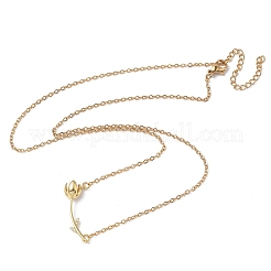 Brass and Acrylic Rose Flower Pendant 304 Stainless Steel Chain Necklaces for Women&nbsp;NJEW-D341-02G