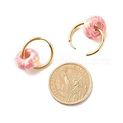 Rondelle Natural Ocean White Jade Dangle Hoop Earrings&nbsp;EJEW-JE04854