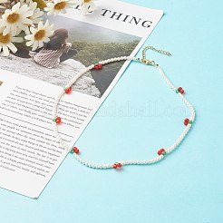 Round Shell Pearl Cherry Beaded Necklaces&nbsp;X1-NJEW-TA00001