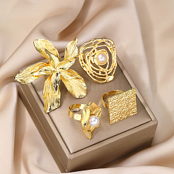 Zinc Alloy and Imitation Pearl Cuff Rings for Women&nbsp;FS-WG7FFE0-01
