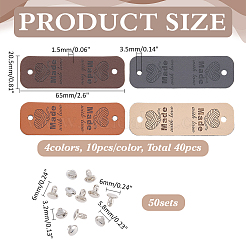 40Pcs 4 Colors Rectangle with Heart Pattern Imitation Leather Label Tags&nbsp;DIY-WR0005-76