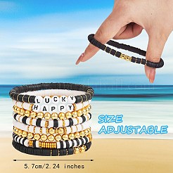 Handmade Polymer Clay Heishi Beads Stretch Bracelets Set&nbsp;BJEW-PH01484