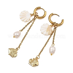 Natural Freshwater Shell & 316 Surgical Stainless Steel Charms Dangle Earrings for Women&nbsp;EJEW-JE07141