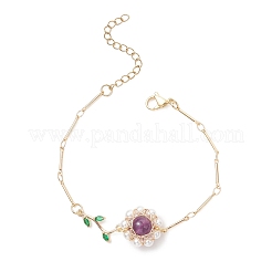 4Pcs 4 Styles Brass Micro Pave Cubic Zirconia & Shell Pearl Beads & Natural & Synthetic Mixed Gemstone Beaded Link Bracelets&nbsp;BJEW-TA00712