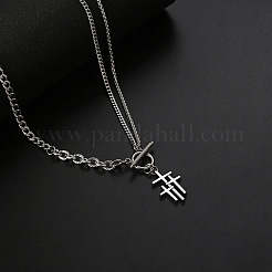 Religion 304 Stainless Steel Triple Cross Pendant Necklaces with OT Clasps for Women Men&nbsp;WG5227F-01