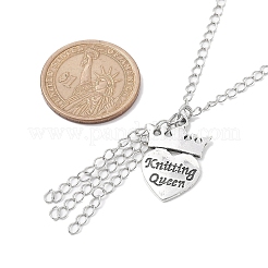 Alloy Crown with Heart Carved Word Knitting Queen Pendant Necklace&nbsp;NJEW-JN04696