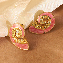 304 Stainless Steel Enamel Conch Stud Earrings&nbsp;EJEW-Z147-02G