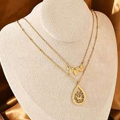 304 Stainless Steel Stackable Double Layer Pendant Necklaces for Women&nbsp;NJEW-S435-02G-C