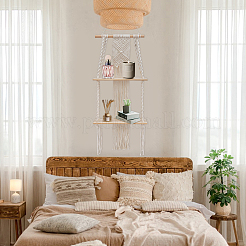 4Pcs Wood & Woven Cotton Macrame Wall Hanging Book Potted Plant Storage Holder&nbsp;AJEW-WA0003-57