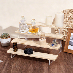 4 Layers Clear Acrylic with Wooden Tiered Bracelet Organizer Display Stands for Bangles&nbsp;BDIS-WH0011-08