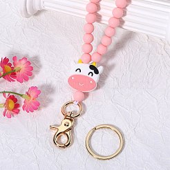 1Pc Cow Head & Round Beaded Silicone ID Card Neck Strap Card Holders&nbsp;NJEW-SW00026-04