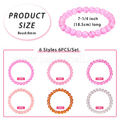 6Pcs 6 Styles 8mm Glass Round Beaded Stretch Bracelet Sets&nbsp;BJEW-TAC0023