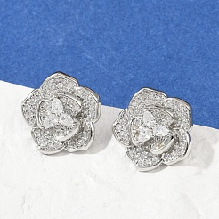 Flower Brass Micro Pave Clear Cubic Zirconia Stud Earrings&nbsp;EJEW-M082-19P