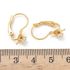 Square Brass Micro Pave Clear Cubic Zirconia Leverback Earring Findings&nbsp;KK-Z136-26G