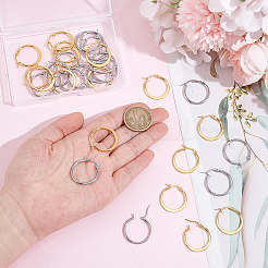16Pairs 2 Colors 304 Stainless Steel Hoop Earrings&nbsp;EJEW-UN0003-20