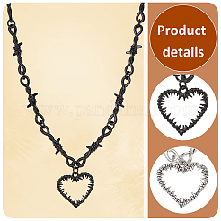 2Pcs 2 Colors Alloy Heart Pendant Necklace with Thorn Chains for Women&nbsp;NJEW-AN0001-68