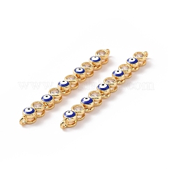 Flat Round with Evil Eye Pattern Brass Micro Pave Clear Cubic Zirconia Enamel Connector Charms&nbsp;KK-G435-44G-01