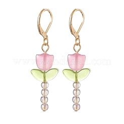 Lampwork Beaded Tulip Dangle Leverback Earrings&nbsp;EJEW-JE05232