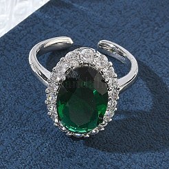 Brass Micro Pave Cubic Zirconia Cuff Open Rings for Women&nbsp;RJEW-L343-17P-08