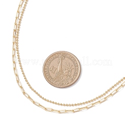 Brass Paperclip Chain and 304 Stainless Steel Ball Chain Double Layer Necklaces for Women&nbsp;NJEW-JN05380