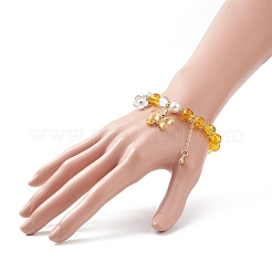 Round Natural Quartz Crystal(Dyed & Heated) & Shell Pearl Beaded Stretch Bracelet&nbsp;BJEW-TA00191-04