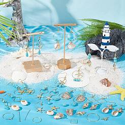 Ocean Theme Synthetic Turquoise & Natural Shell Dangle Earrings DIY Making Kit&nbsp;DIY-SC0025-79