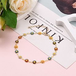 Golden Brass Flower Enamel Links Anklets&nbsp;AJEW-AN00333-01