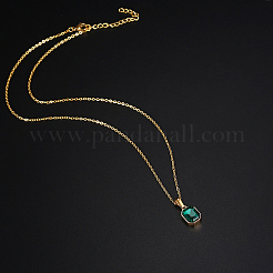 Glass Rectangle Pendant Necklace with Golden Stainless Steel Chains&nbsp;ZR6442